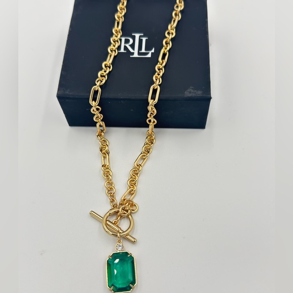 Lauren Ralph Lauren Gold-Tone Crystal & Stone 17" Pendant Necklace - GREEN - Picture 7 of 8